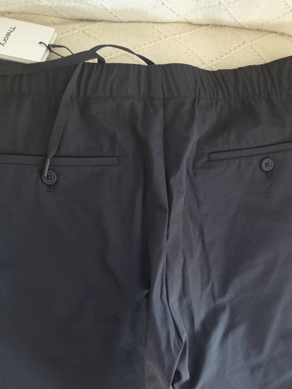 Theory Men's Black Drawstring Stretch Pants - Picture 5 of 7